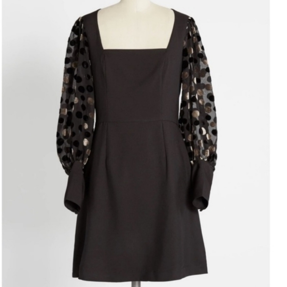 NWOT Hutch Black Flocked With Fab sheer polka dot long sleeve dress sz 6